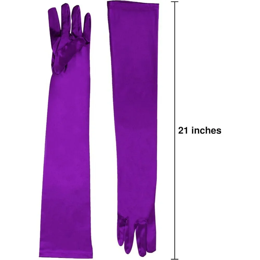 Women's Evening Purple Long Satin Gloves Elbow Length Formal Party Prom Wear